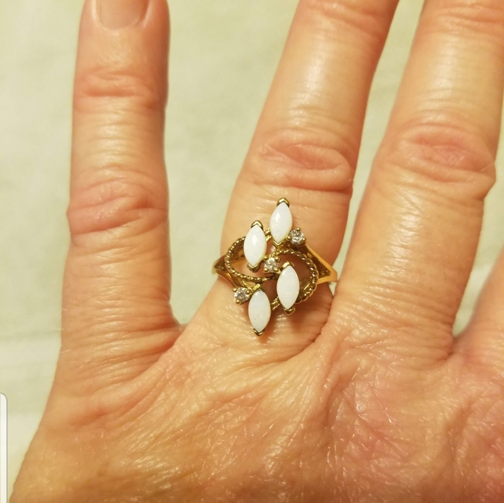 (October's birthstone) Opal and Rhinestone g